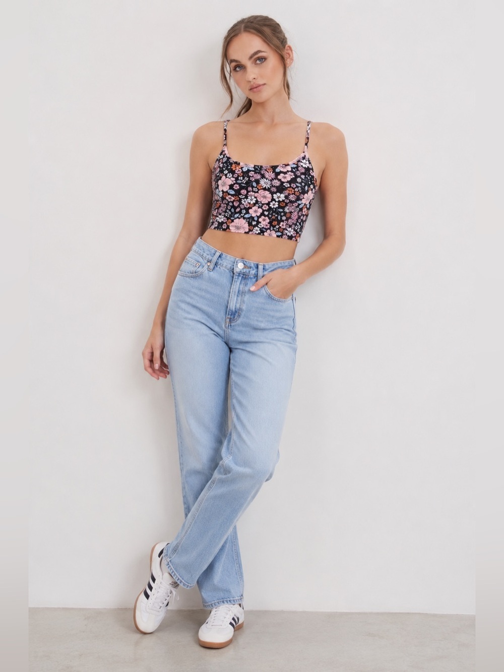 🌸 Forever 21 Active Floral Cropped Cami Tank Small Good Condition